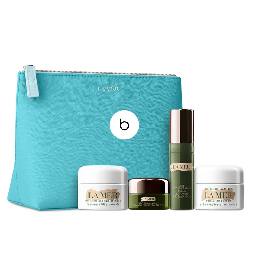 La Mer cosmetic bag and skincare